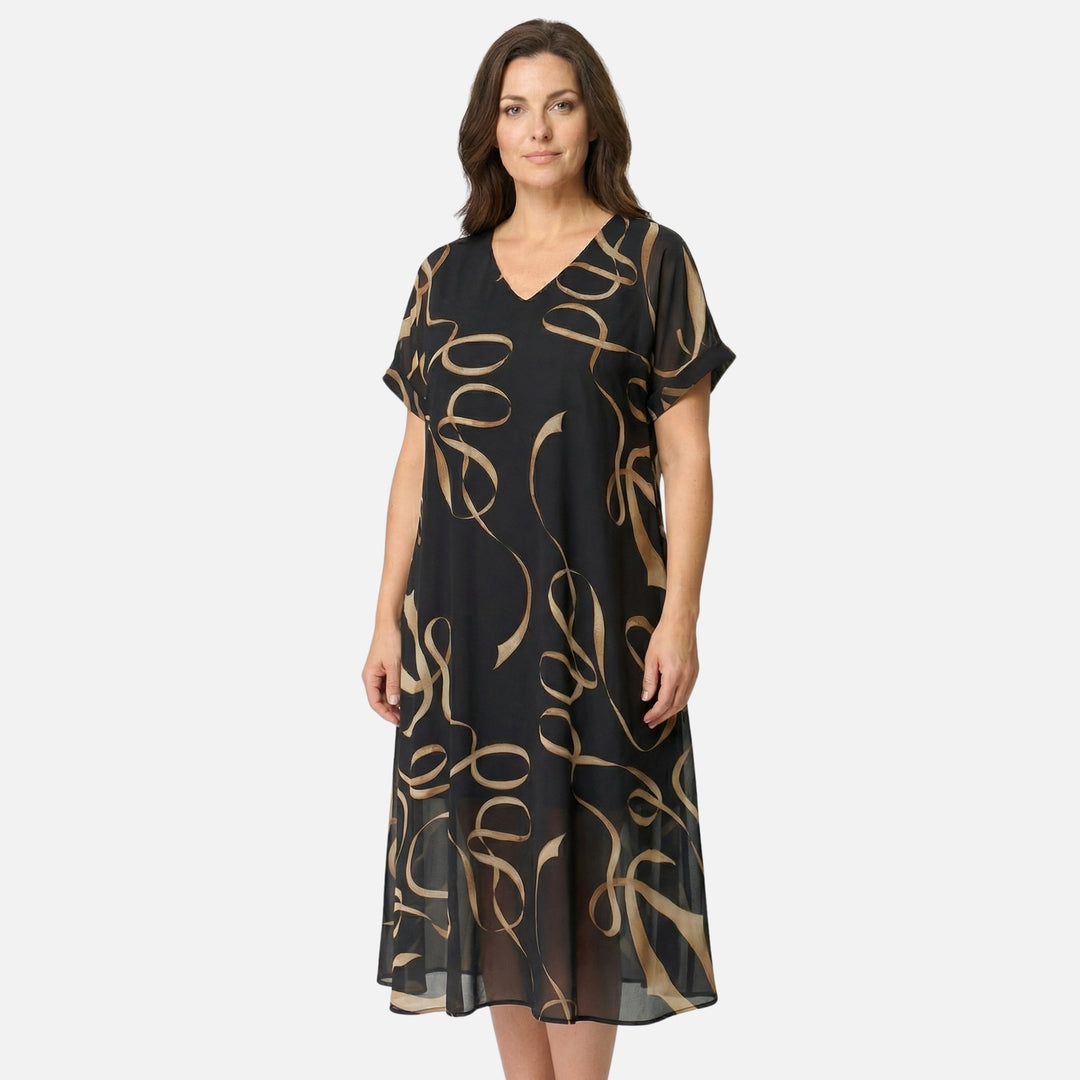 Weit geschnittenes Chiffon Midikleid mit V-Ausschnitt für Damen
