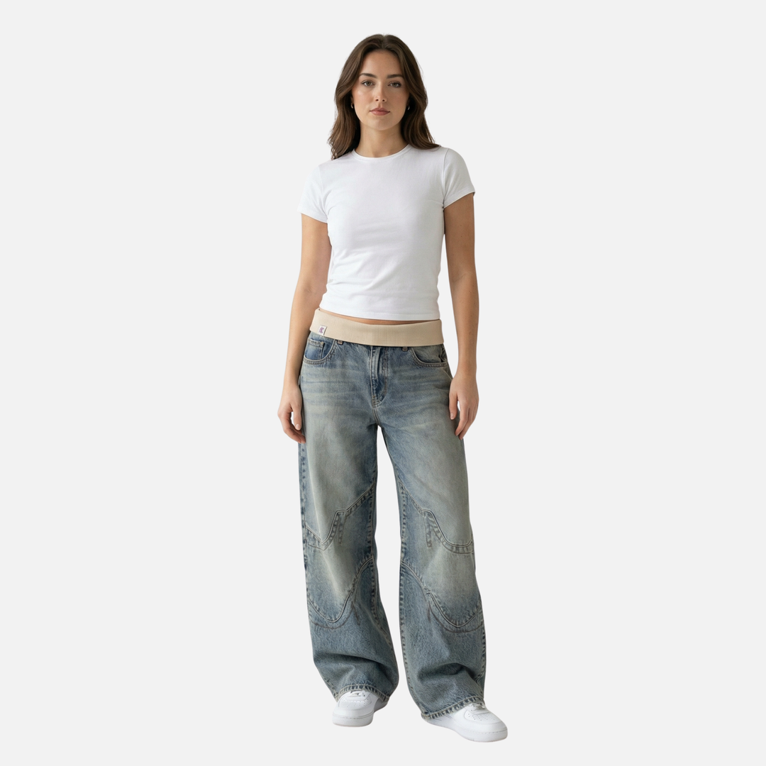 Weit geschnittene Jeans mit Rippbund für Damen