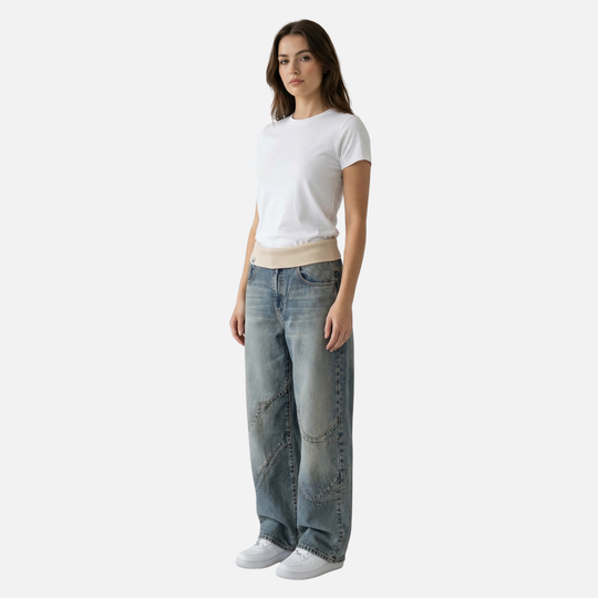 Weit geschnittene Jeans mit Rippbund für Damen