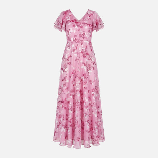 Wickel-Maxikleid aus Chiffon mit A-Linie und V-Ausschnitt für Damen