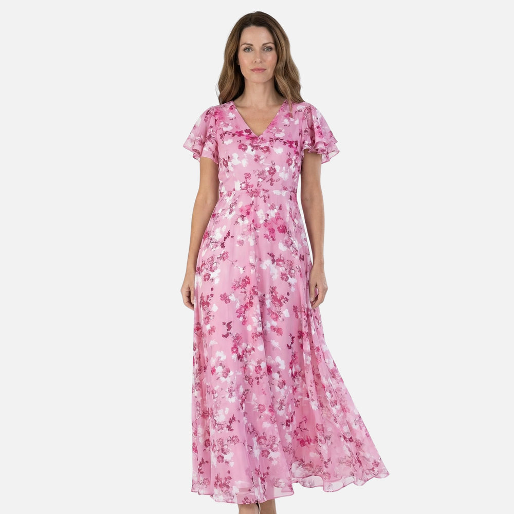 Wickel-Maxikleid aus Chiffon mit A-Linie und V-Ausschnitt für Damen