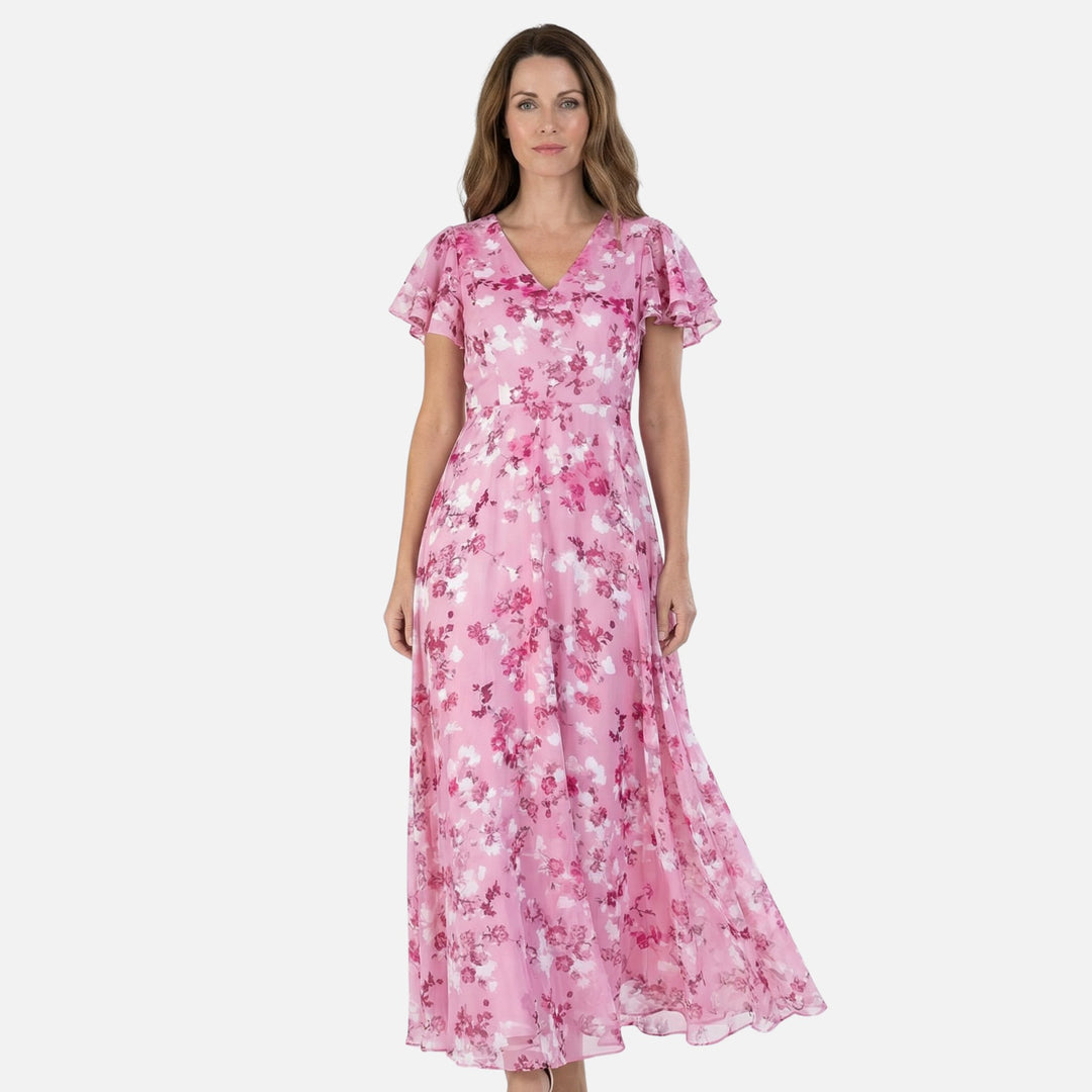 Wickel-Maxikleid aus Chiffon mit A-Linie und V-Ausschnitt für Damen