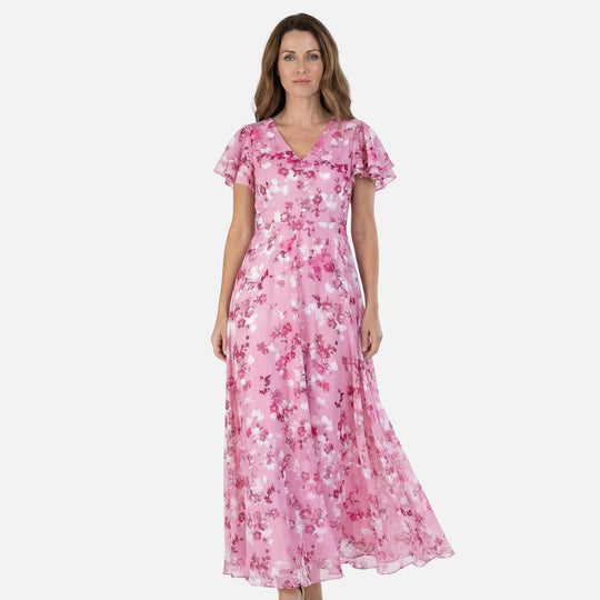Wickel-Maxikleid aus Chiffon mit A-Linie und V-Ausschnitt für Damen