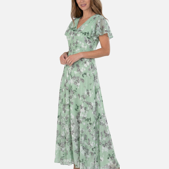 Wickel-Maxikleid aus Chiffon mit A-Linie und V-Ausschnitt für Damen