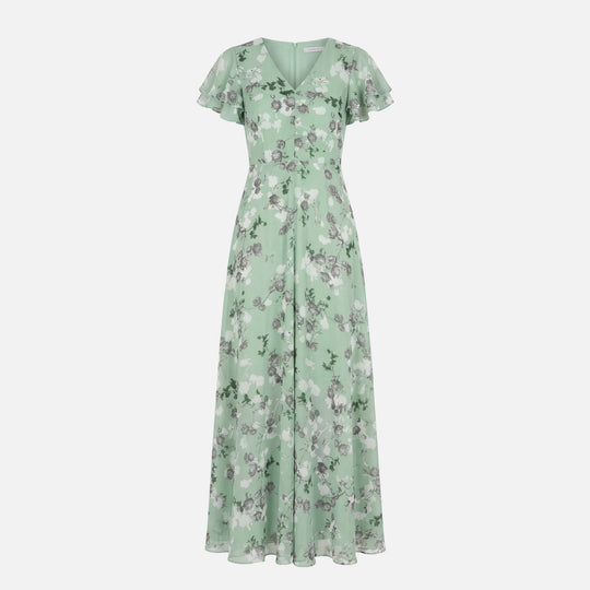Wickel-Maxikleid aus Chiffon mit A-Linie und V-Ausschnitt für Damen