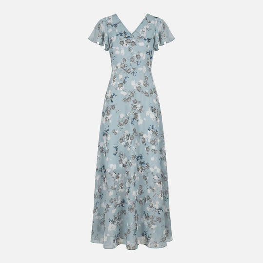 Wickel-Maxikleid aus Chiffon mit A-Linie und V-Ausschnitt für Damen