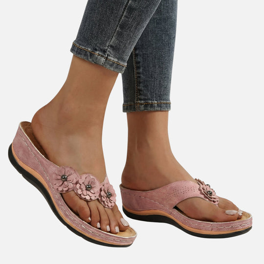 Wildleder Keilabsatz Zehentrenner mit Blumenmuster für Damen