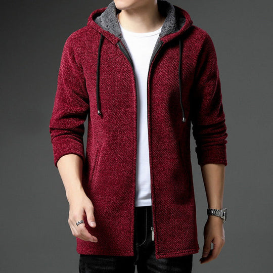 Langer Hoodie für Herren | Strickjacke mit Kapuze für Freizeit-Sieht aus wie