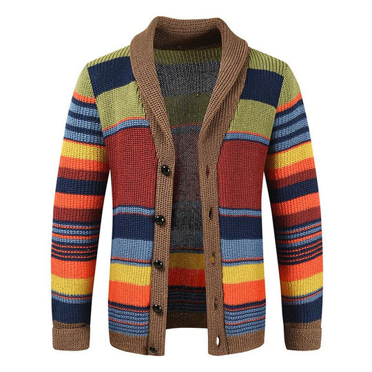 Gestreifte Strickjacke für Herren | Jacke mit Schalkragen