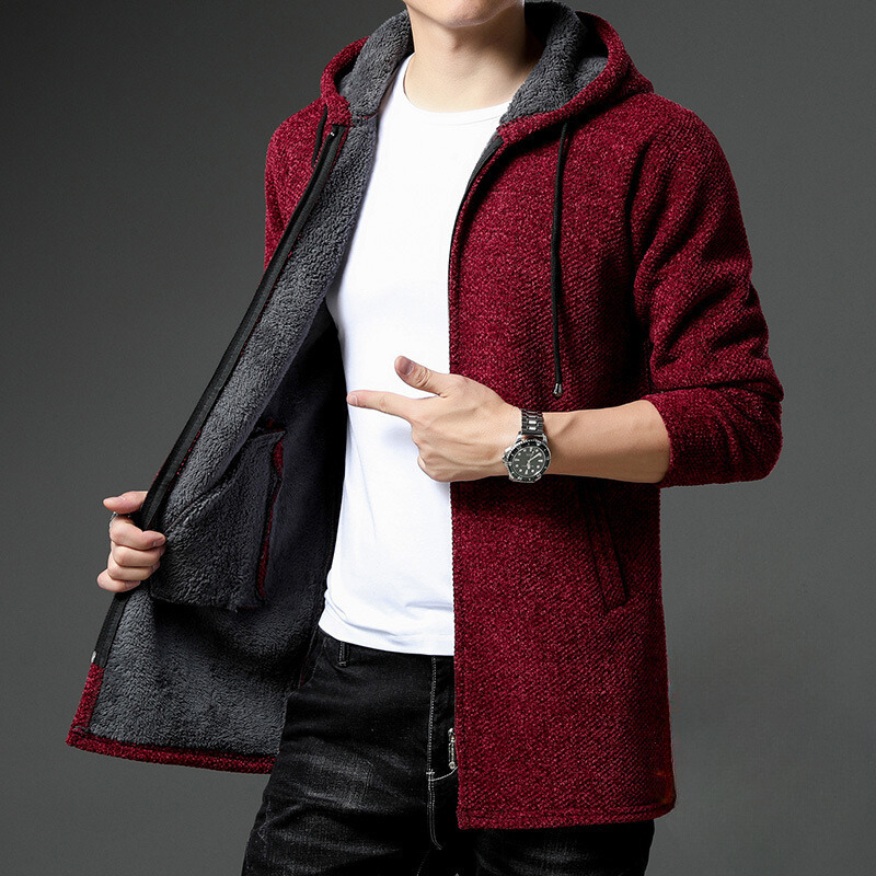 Langer Hoodie für Herren | Strickjacke mit Kapuze für Freizeit-Sieht aus wie