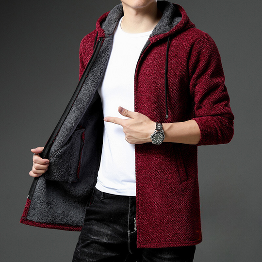 Langer Hoodie für Herren | Strickjacke mit Kapuze für Freizeit-Sieht aus wie