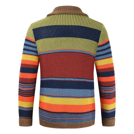 Gestreifte Strickjacke für Herren | Jacke mit Schalkragen