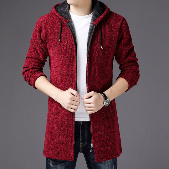 Langer Hoodie für Herren | Strickjacke mit Kapuze für Freizeit-Sieht aus wie