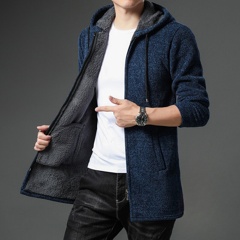 Langer Hoodie für Herren | Strickjacke mit Kapuze für Freizeit-Sieht aus wie