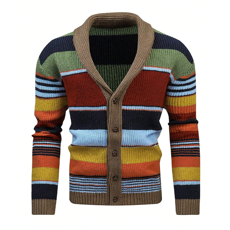 Gestreifte Strickjacke für Herren | Jacke mit Schalkragen