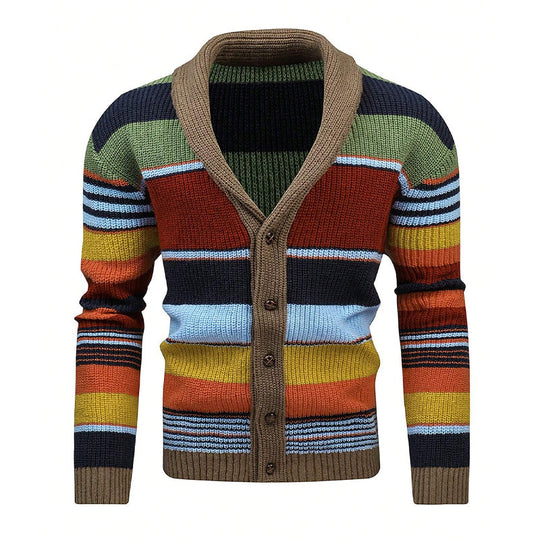 Gestreifte Strickjacke für Herren | Jacke mit Schalkragen