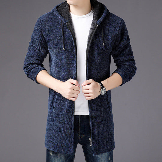 Langer Hoodie für Herren | Strickjacke mit Kapuze für Freizeit-Sieht aus wie