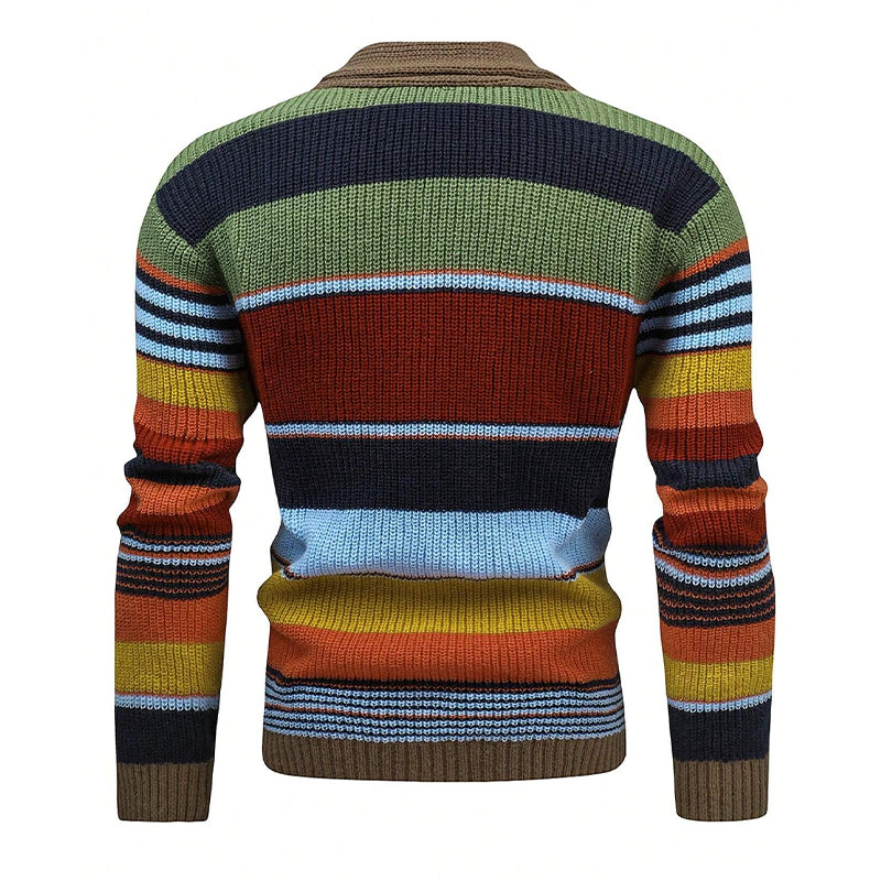 Gestreifte Strickjacke für Herren | Jacke mit Schalkragen