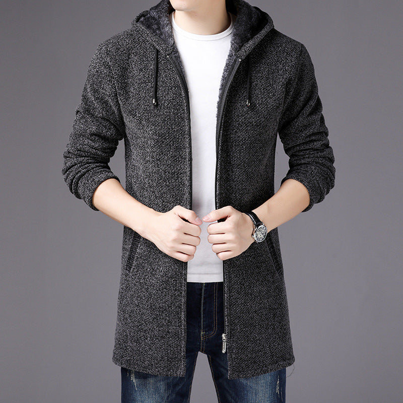 Langer Hoodie für Herren | Strickjacke mit Kapuze für Freizeit-Sieht aus wie