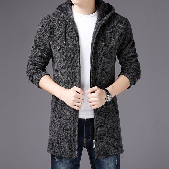 Langer Hoodie für Herren | Strickjacke mit Kapuze für Freizeit-Sieht aus wie