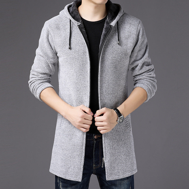 Langer Hoodie für Herren | Strickjacke mit Kapuze für Freizeit-Sieht aus wie