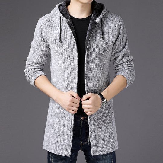 Langer Hoodie für Herren | Strickjacke mit Kapuze für Freizeit-Sieht aus wie
