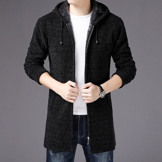 Langer Hoodie für Herren | Strickjacke mit Kapuze für Freizeit-Sieht aus wie