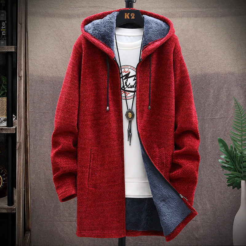 Langer Hoodie für Herren | Strickjacke mit Kapuze für Freizeit-Sieht aus wie
