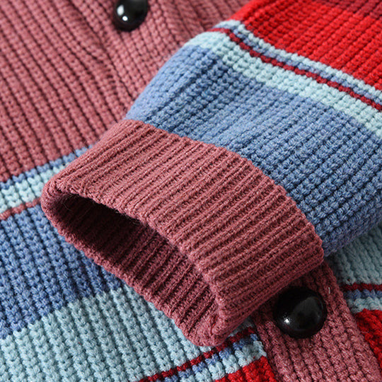 Gestreifte Strickjacke für Herren | Jacke mit Schalkragen