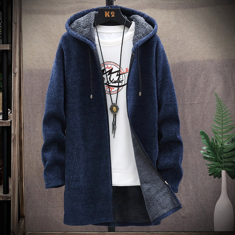 Langer Hoodie für Herren | Strickjacke mit Kapuze für Freizeit-Sieht aus wie