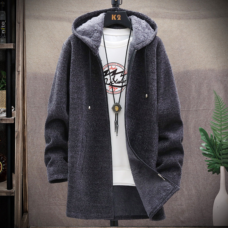 Langer Hoodie für Herren | Strickjacke mit Kapuze für Freizeit-Sieht aus wie