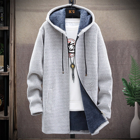 Langer Hoodie für Herren | Strickjacke mit Kapuze für Freizeit-Sieht aus wie