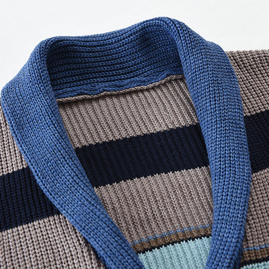 Gestreifte Strickjacke für Herren | Jacke mit Schalkragen