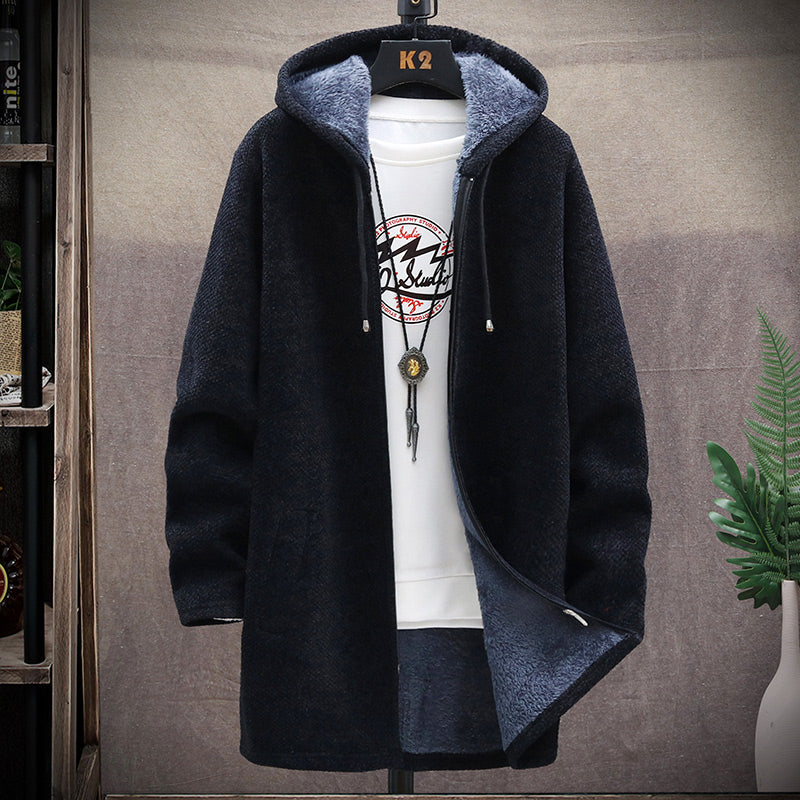 Langer Hoodie für Herren | Strickjacke mit Kapuze für Freizeit-Sieht aus wie