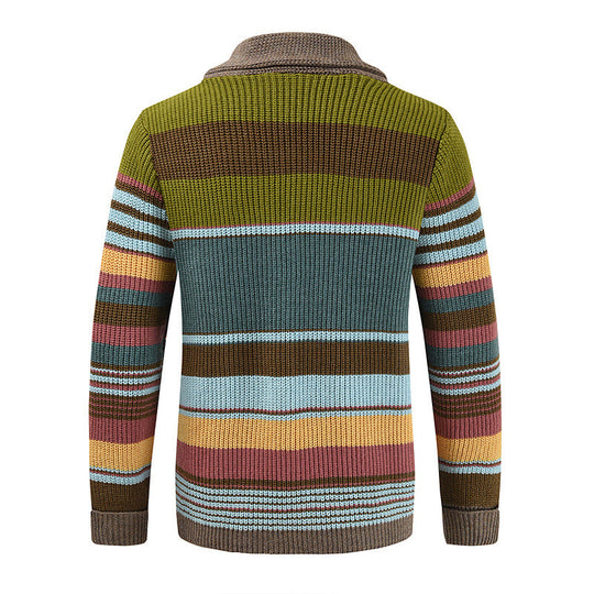 Gestreifte Strickjacke für Herren | Jacke mit Schalkragen