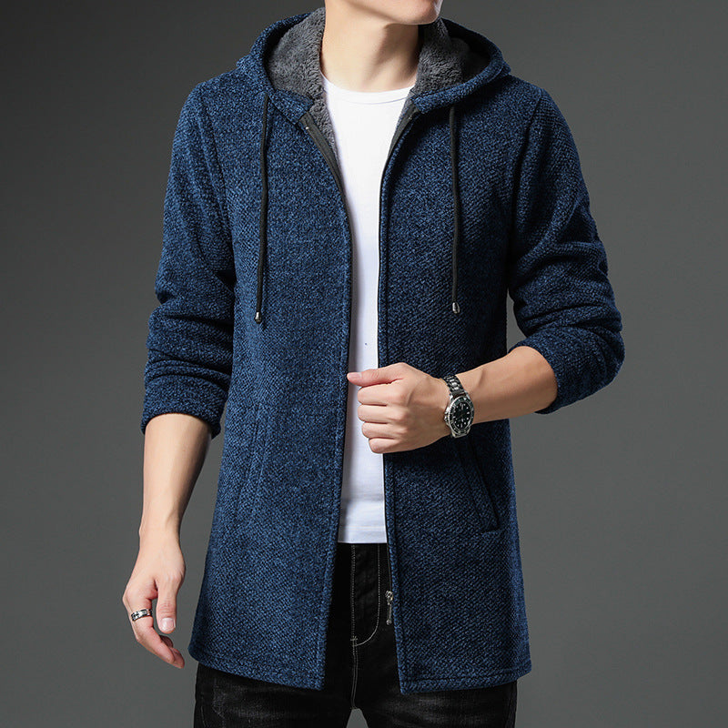 Langer Hoodie für Herren | Strickjacke mit Kapuze für Freizeit-Sieht aus wie
