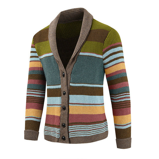 Gestreifte Strickjacke für Herren | Jacke mit Schalkragen