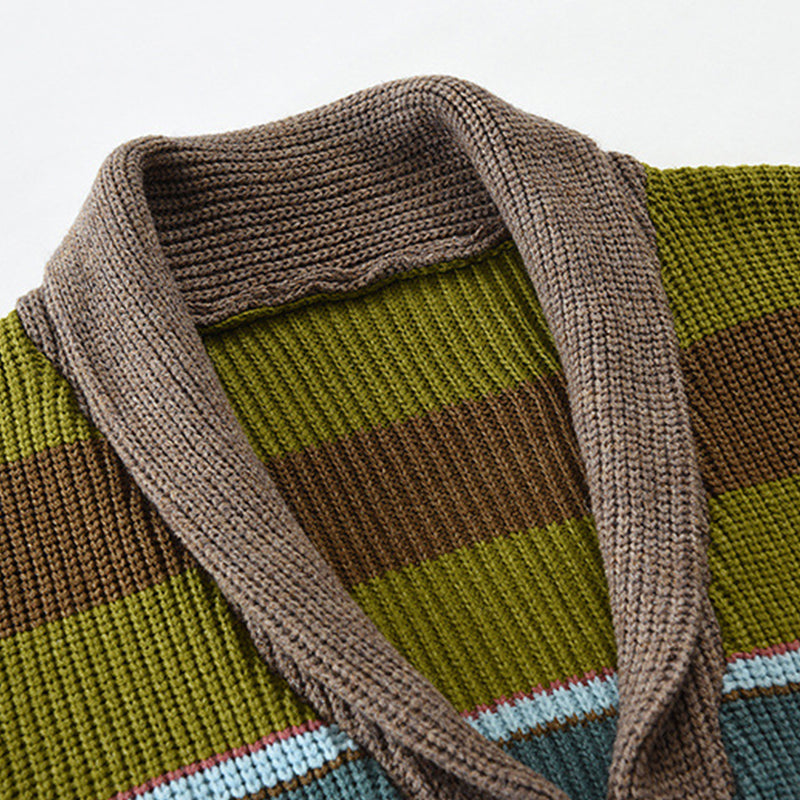 Gestreifte Strickjacke für Herren | Jacke mit Schalkragen