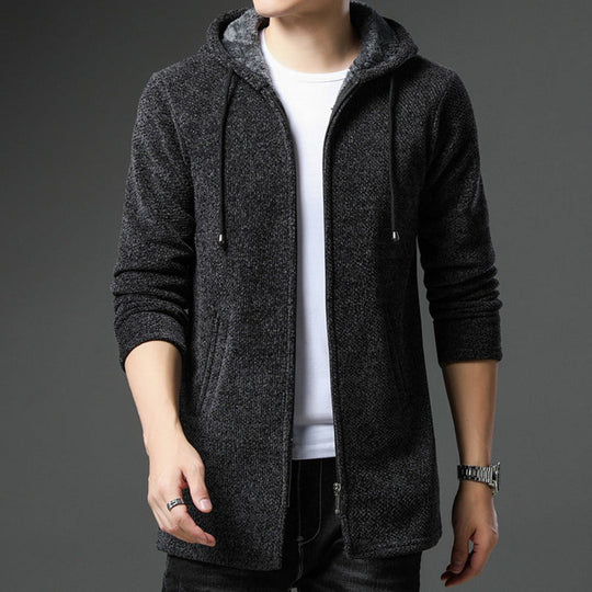 Langer Hoodie für Herren | Strickjacke mit Kapuze für Freizeit-Sieht aus wie
