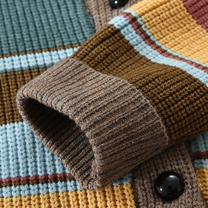Gestreifte Strickjacke für Herren | Jacke mit Schalkragen