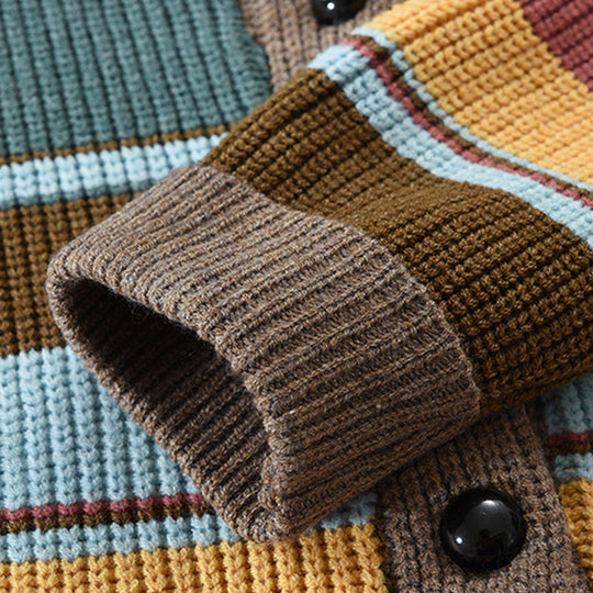 Gestreifte Strickjacke für Herren | Jacke mit Schalkragen