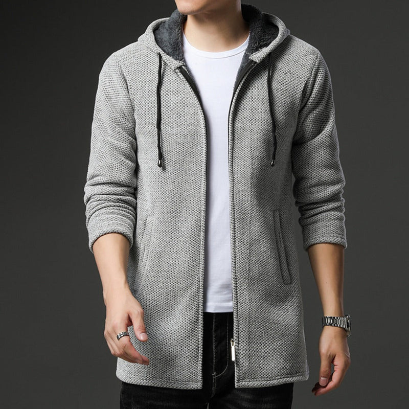 Langer Hoodie für Herren | Strickjacke mit Kapuze für Freizeit-Sieht aus wie