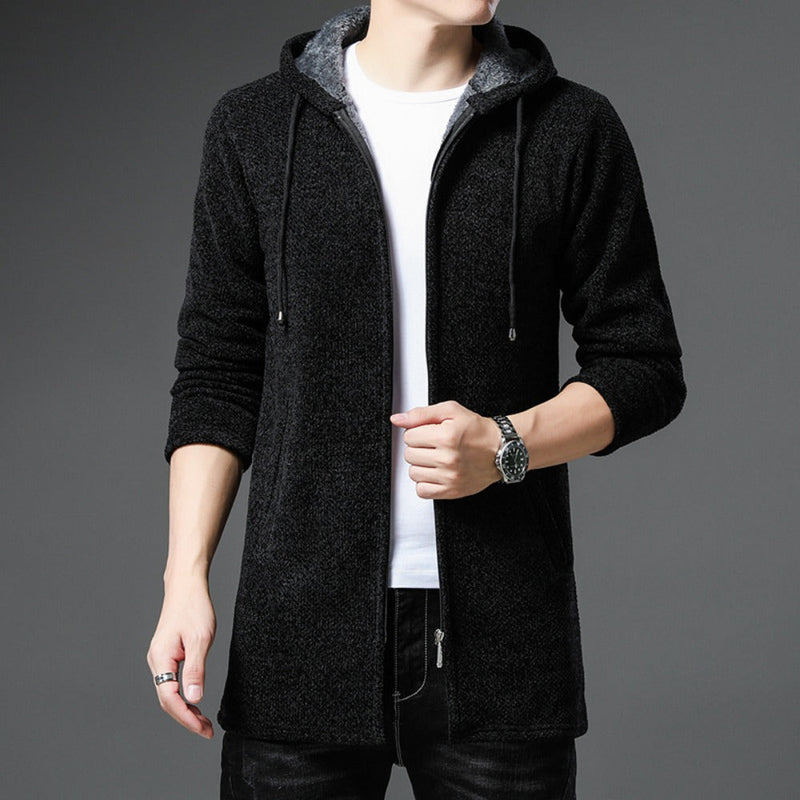 Langer Hoodie für Herren | Strickjacke mit Kapuze für Freizeit-Sieht aus wie