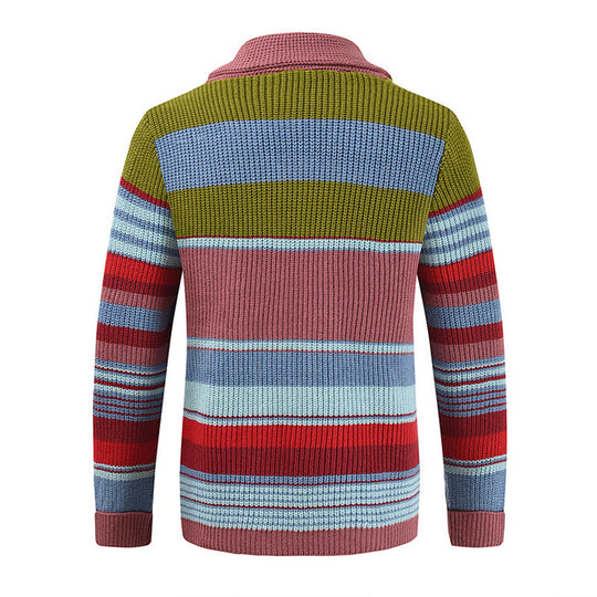 Gestreifte Strickjacke für Herren | Jacke mit Schalkragen
