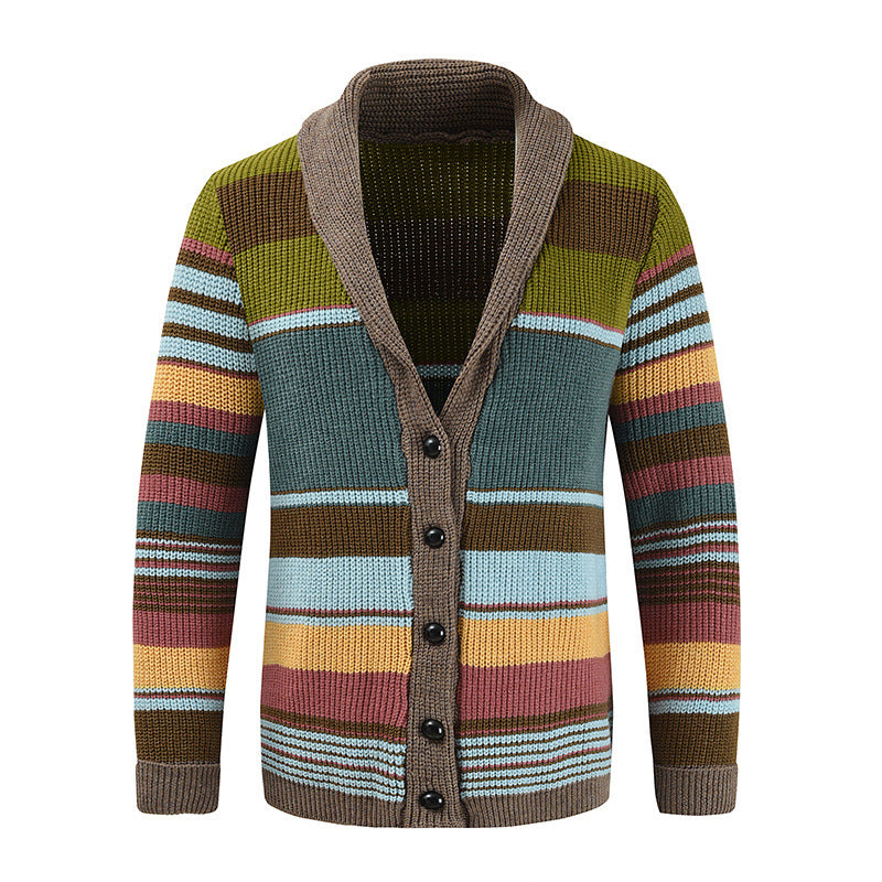 Gestreifte Strickjacke für Herren | Jacke mit Schalkragen