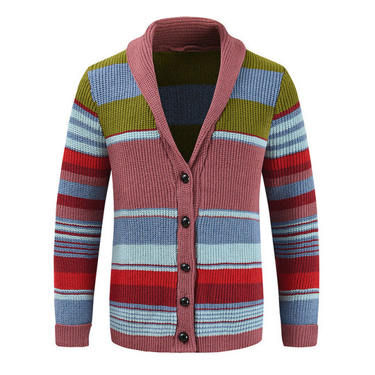 Gestreifte Strickjacke für Herren | Jacke mit Schalkragen
