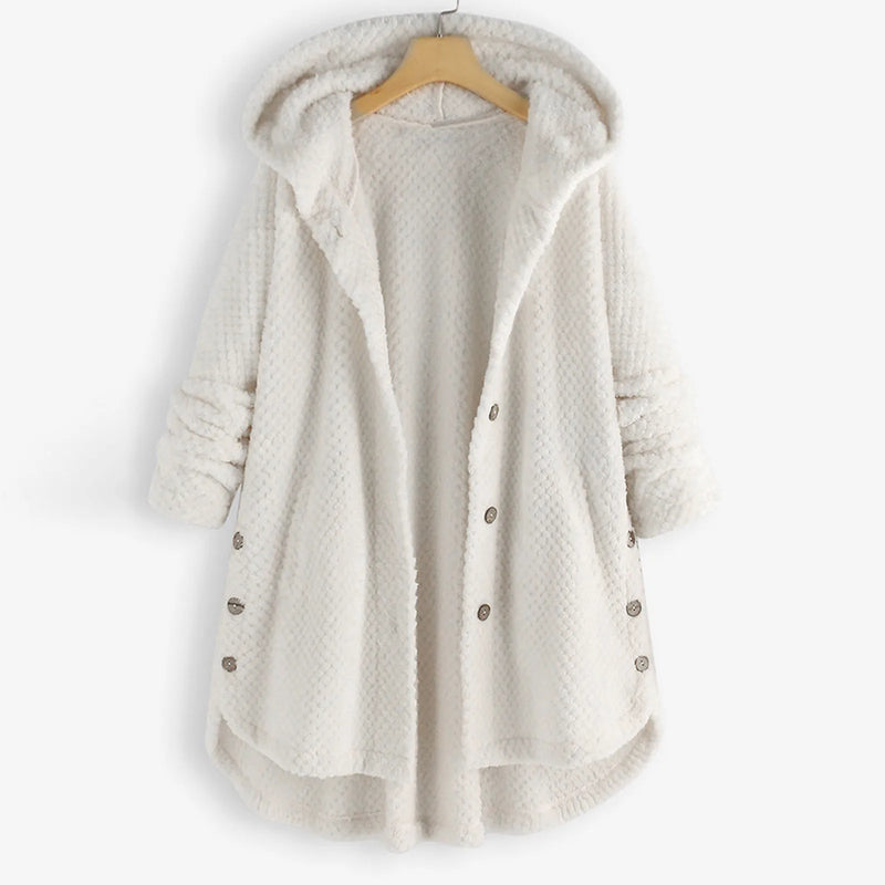 Damen Fleece-Jacke mit Kapuze | Übergröße Wintermantel