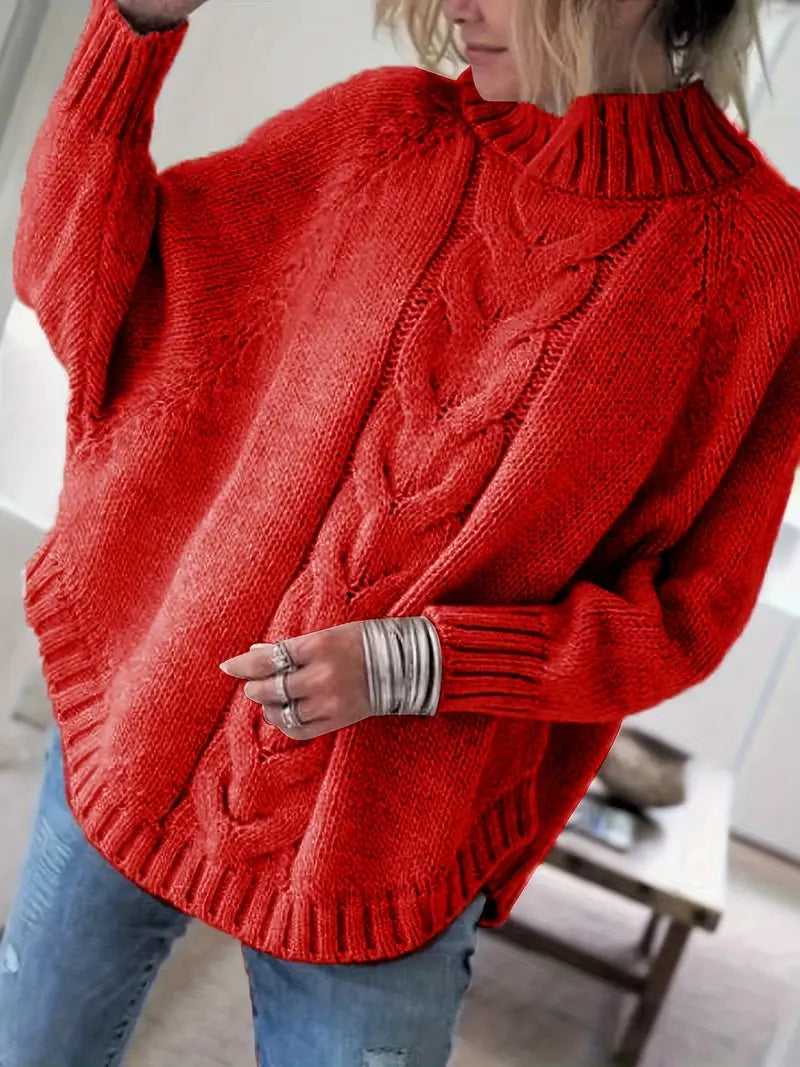 Übergröße Hochgeschlossener Pullover | Lockerer Strickpulli für Damen