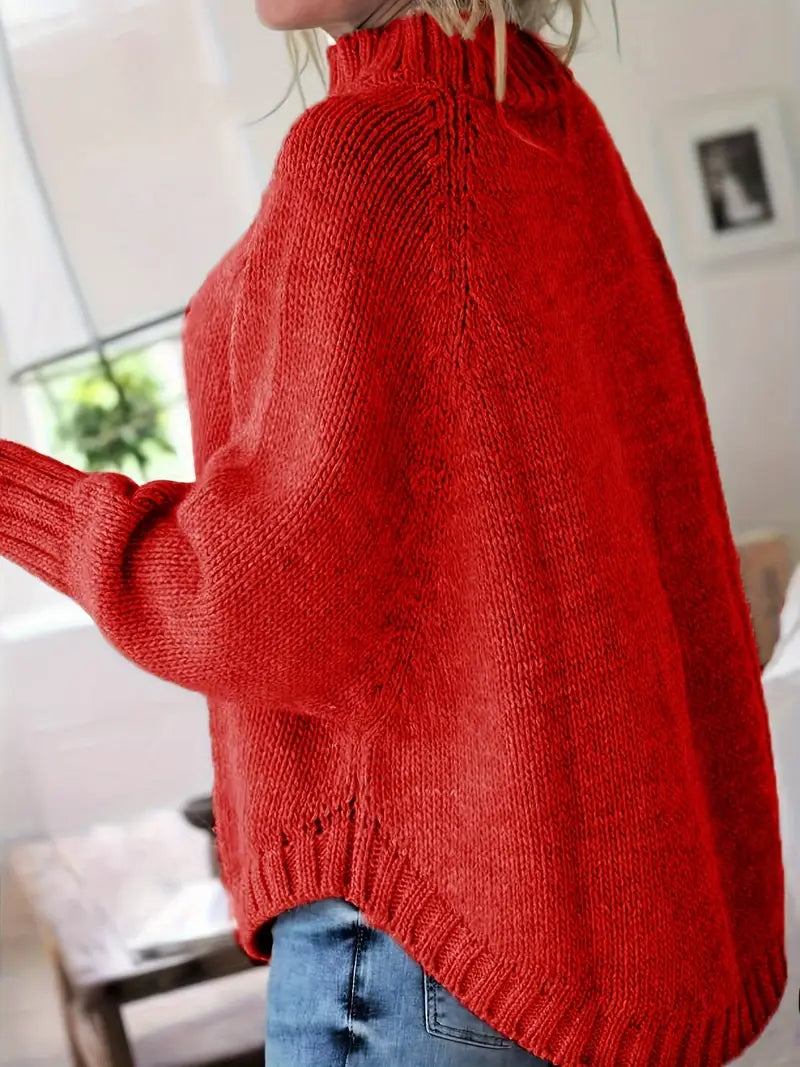 Übergröße Hochgeschlossener Pullover | Lockerer Strickpulli für Damen