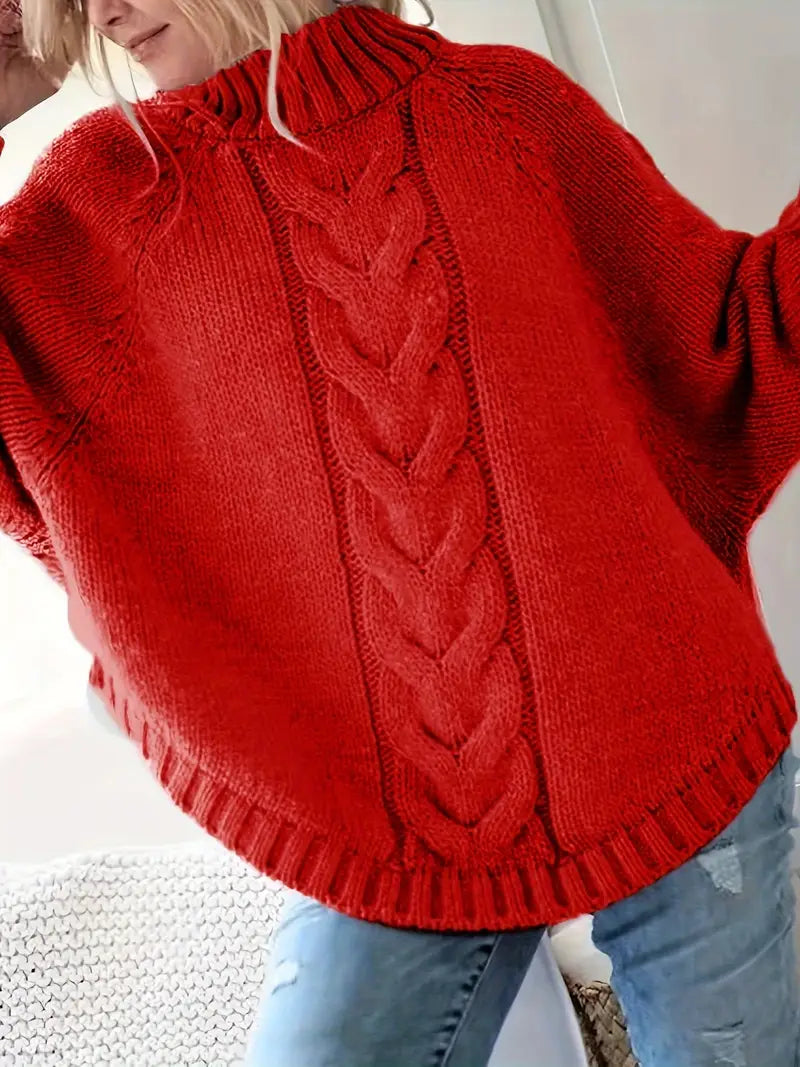 Übergröße Hochgeschlossener Pullover | Lockerer Strickpulli für Damen